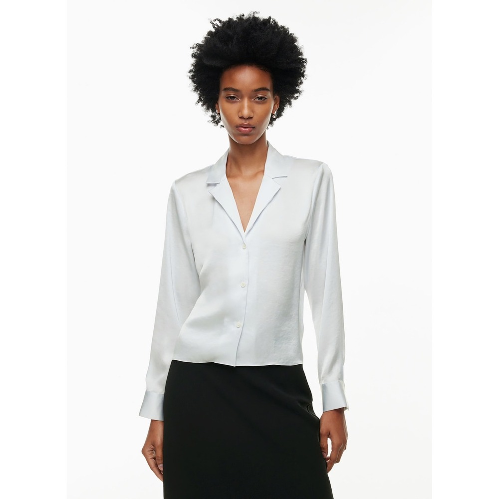 Aritzia‎ Wilfred Beso Satin Long Sleeve Blouse Frozen Grey XXS
